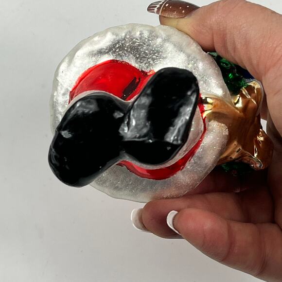 Vintage 5.5″ Santa Claus Mouthblown Glass Ornament Red Suit Wreath NO CAP - Picture 7 of 8